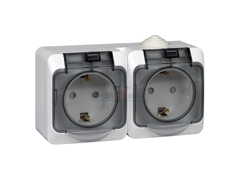 Блок из двух розеток с/з Этюд IP44 белый [уп 7шт]