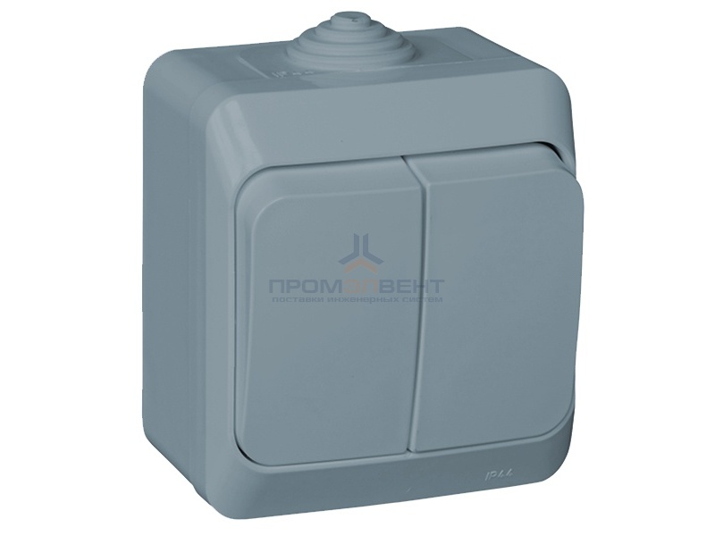 Выключатель двухклавишный Этюд IP44 серый [уп 14шт]