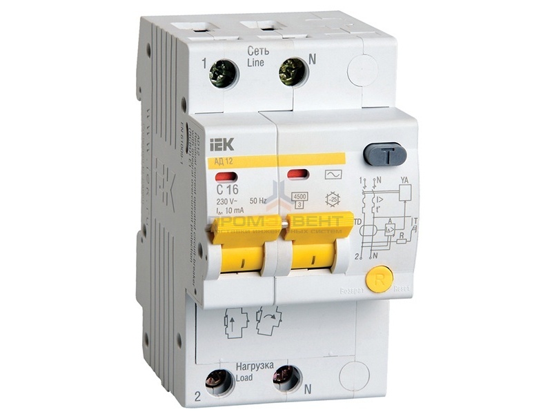 Дифференциальный автомат АД12 2Р 16А  10мА ИЭК